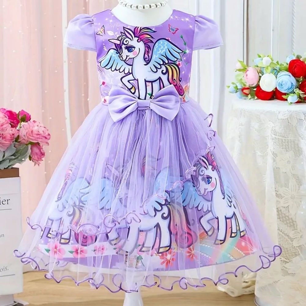 Handmade Charming Lavender Unicorn Dress for Kids